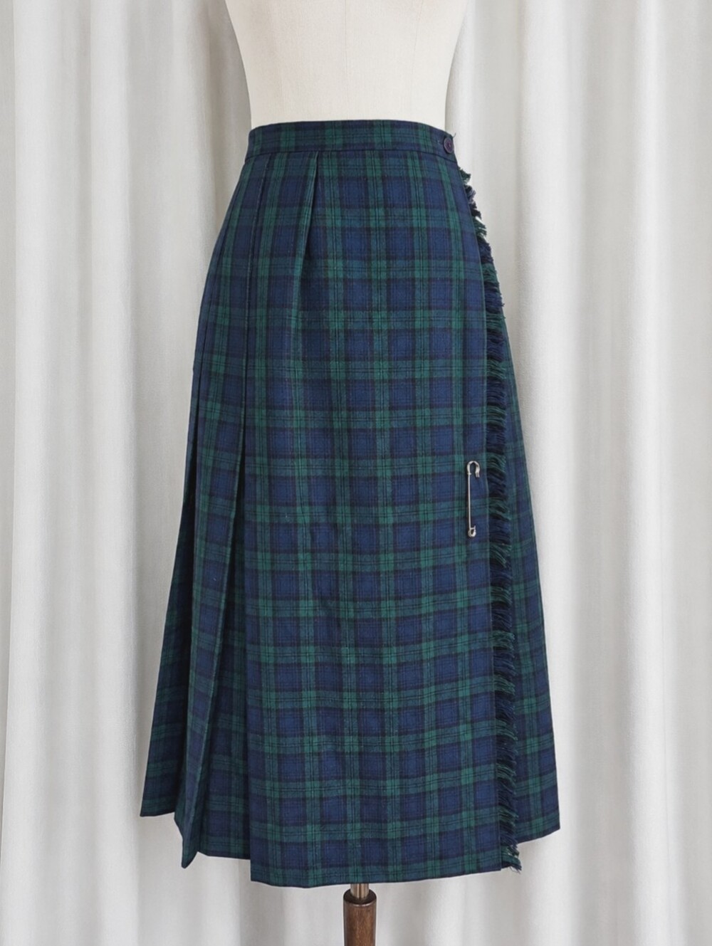 Jos. A. Bank Vintage Blackwatch Tartan Plaid Wool Union Made Kilt Midi Skirt